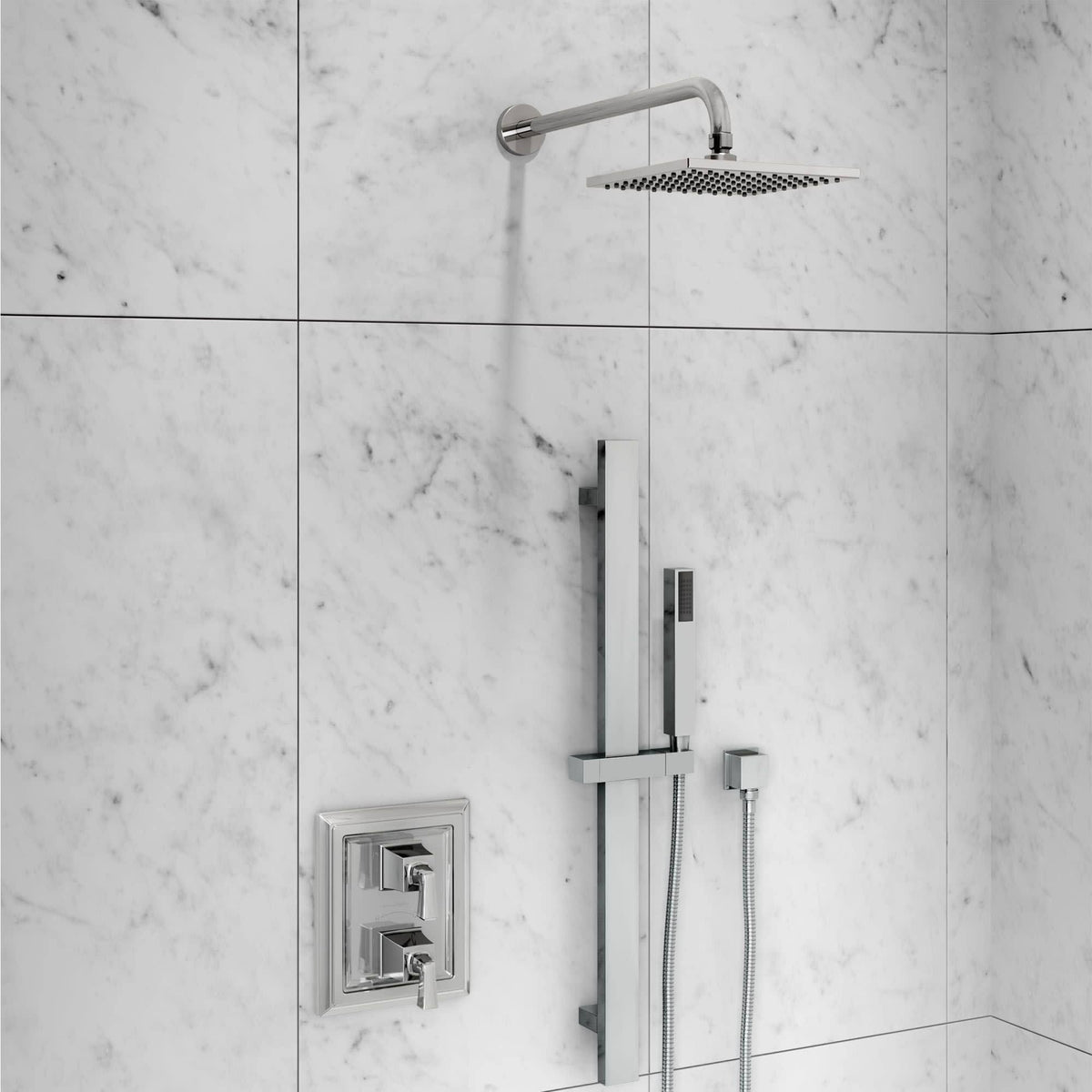 Polished Nickel Two-Handle Thermostat Shower Valve Trim Kit T148