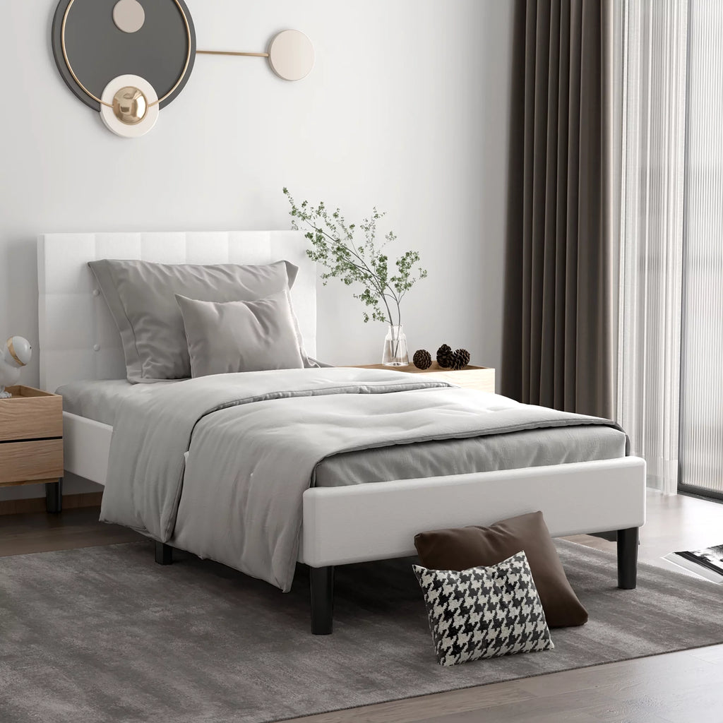 Twin Upholstered Bed Frame with Tufted Headboard Beige J97845