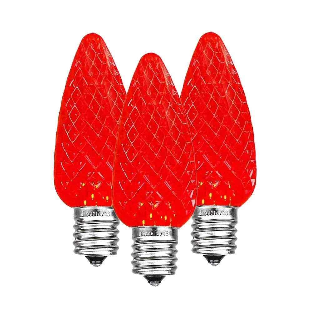25 Pack C9 LED Faceted Dimmable Outdoor Christmas Replacement Bulbs, Red U16409