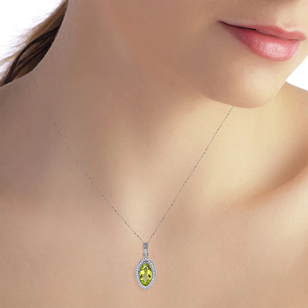 14k White Gold Diamond & Peridot Pendant Necklace V670